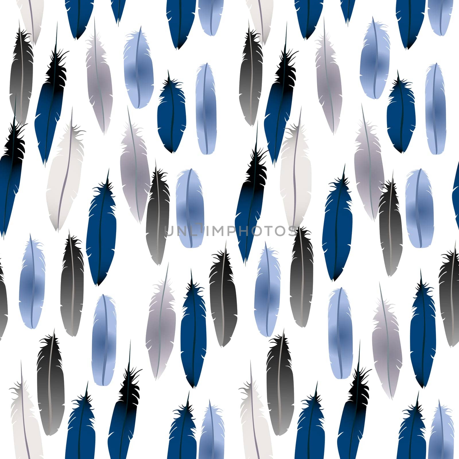 Blue feathers background, seamless pattern