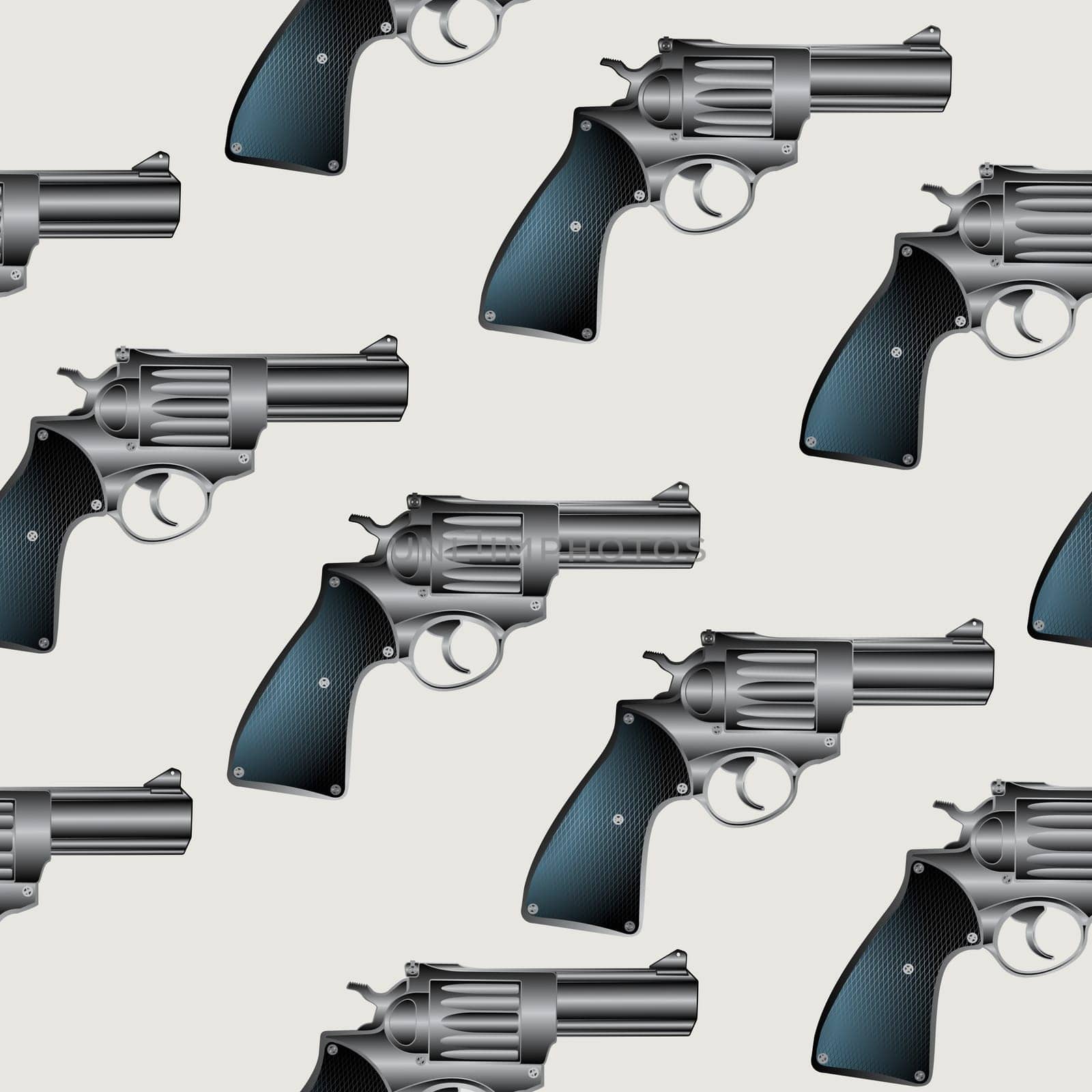 Seamless background pattern with hand gun, revolver