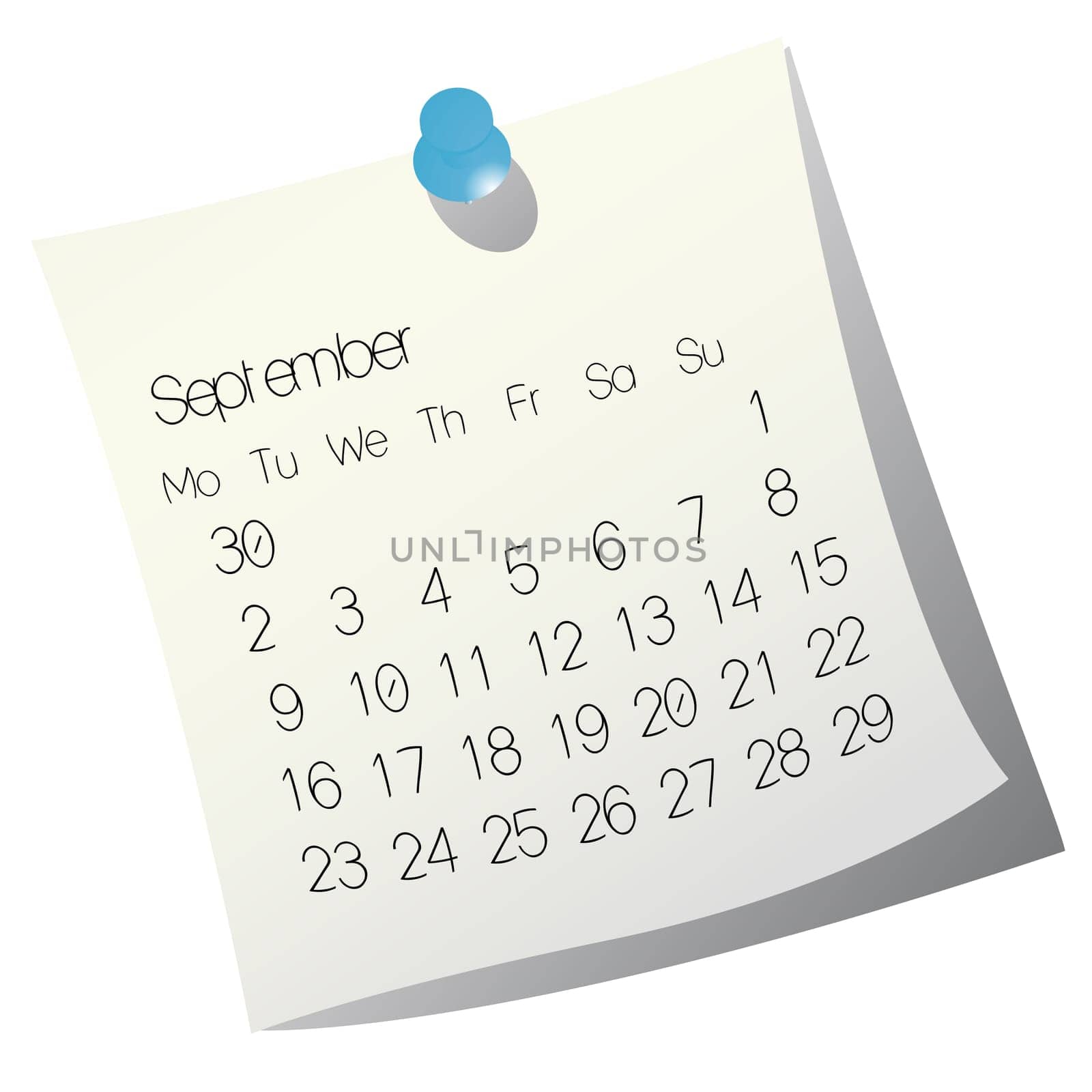 2013 September calendar on white paper