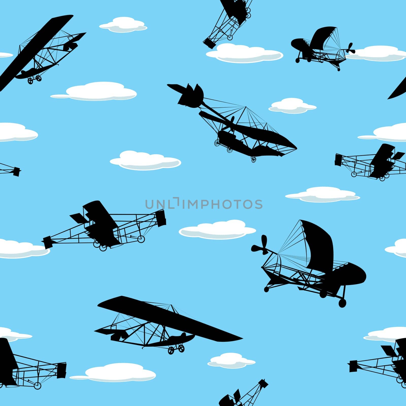 Seamless wallpaper background with vintage plane silhouettes