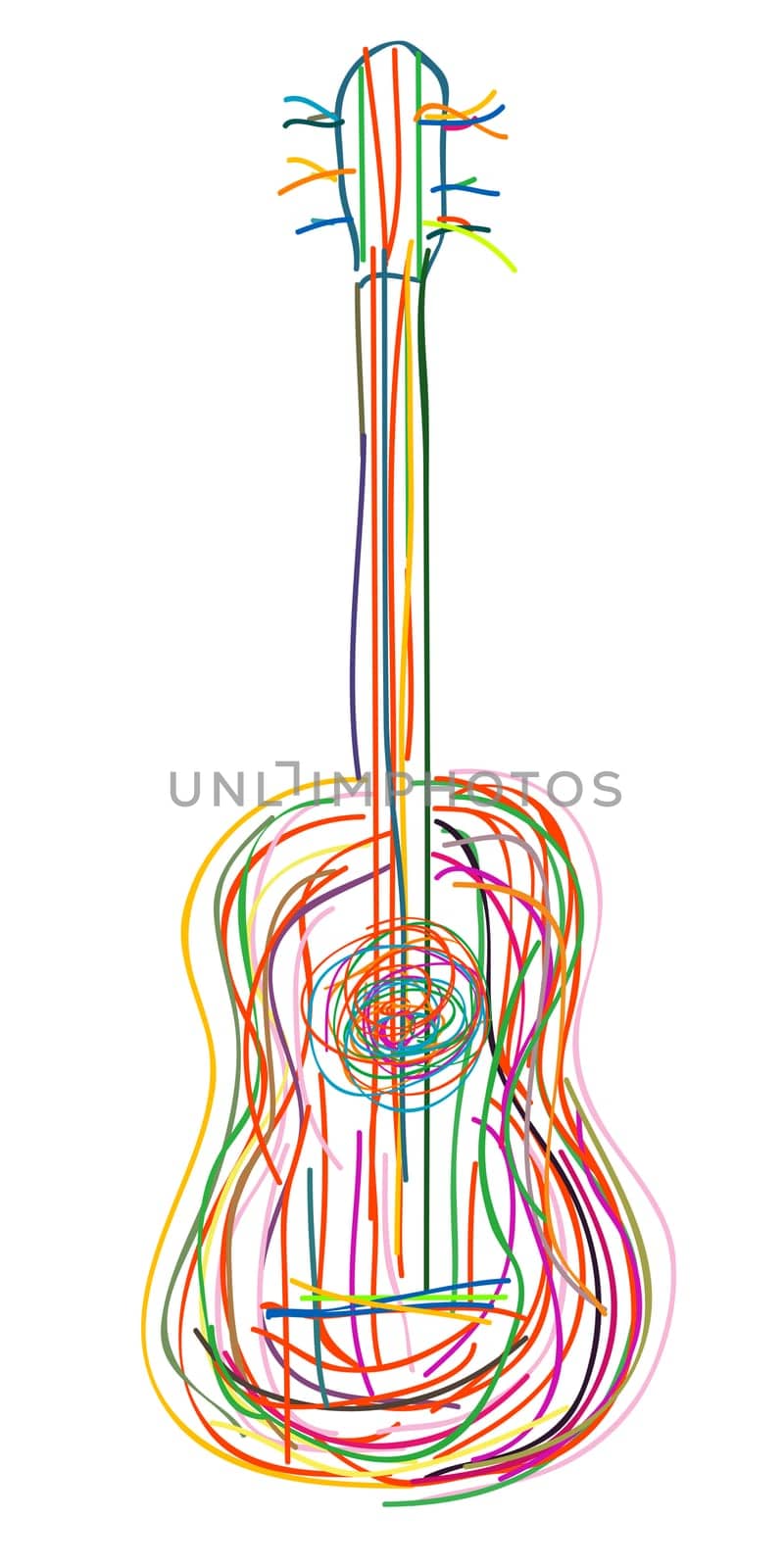 Acoustic guitar over white background