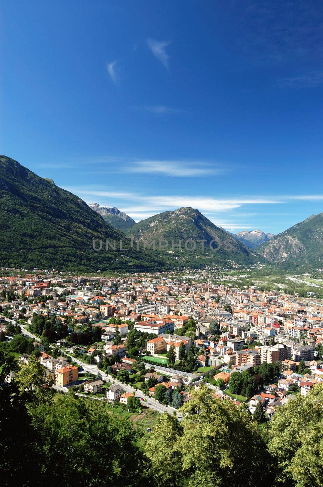 Panoramic vertical view of Domodossola city, Italy