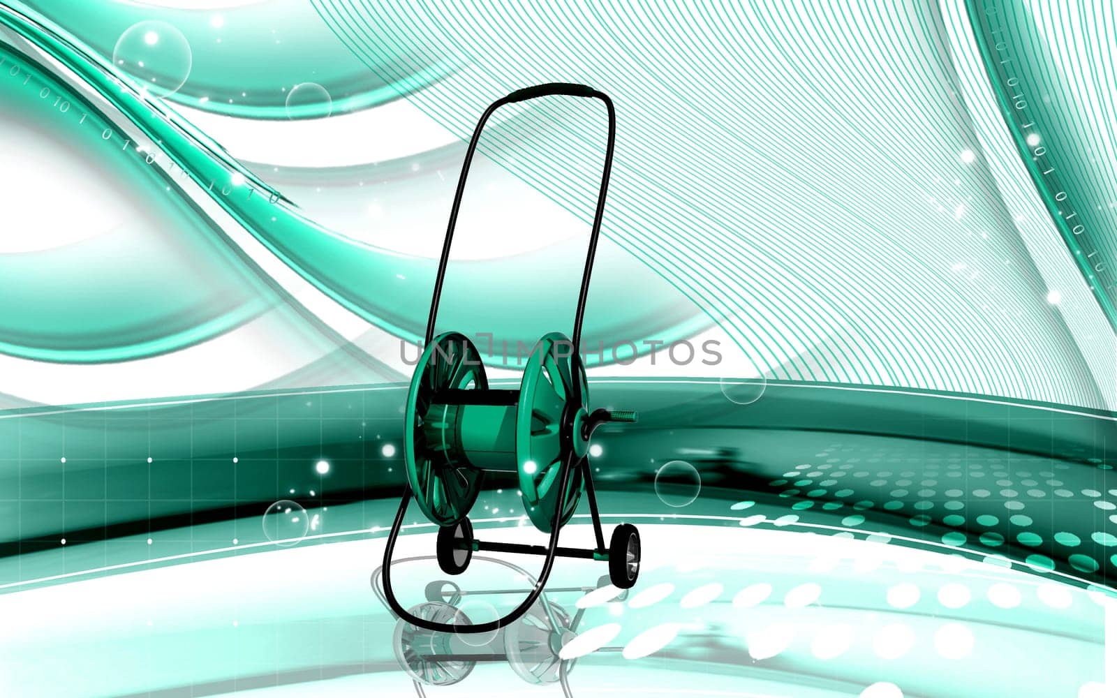 Digital illustration of hose reel trolley in colour background