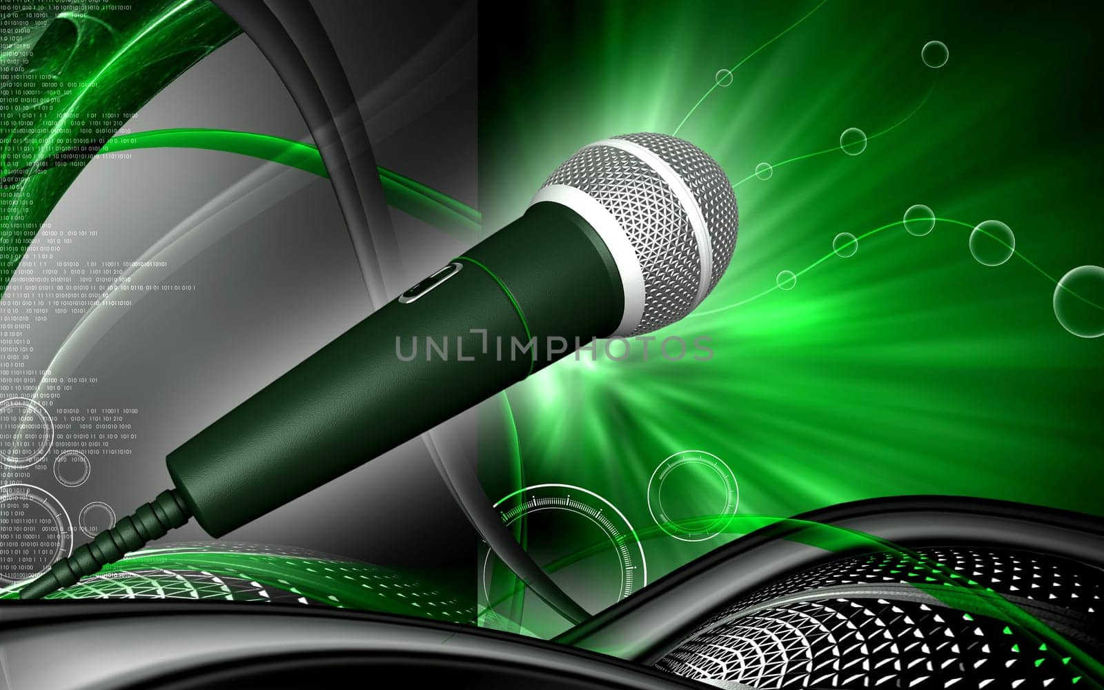 Digital illustration of microphone in colour background
