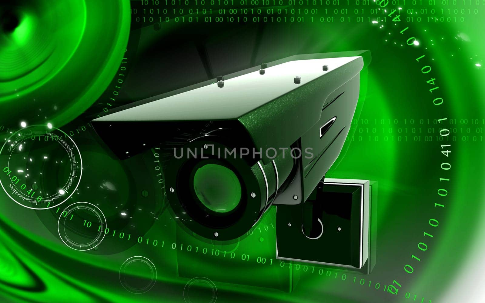 Digital illustration of security camera in colour background