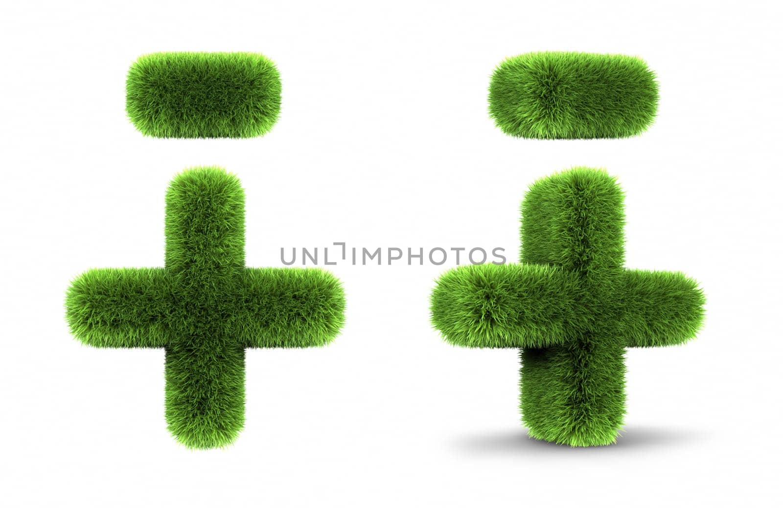 Grass plus and minus, isolated on white background