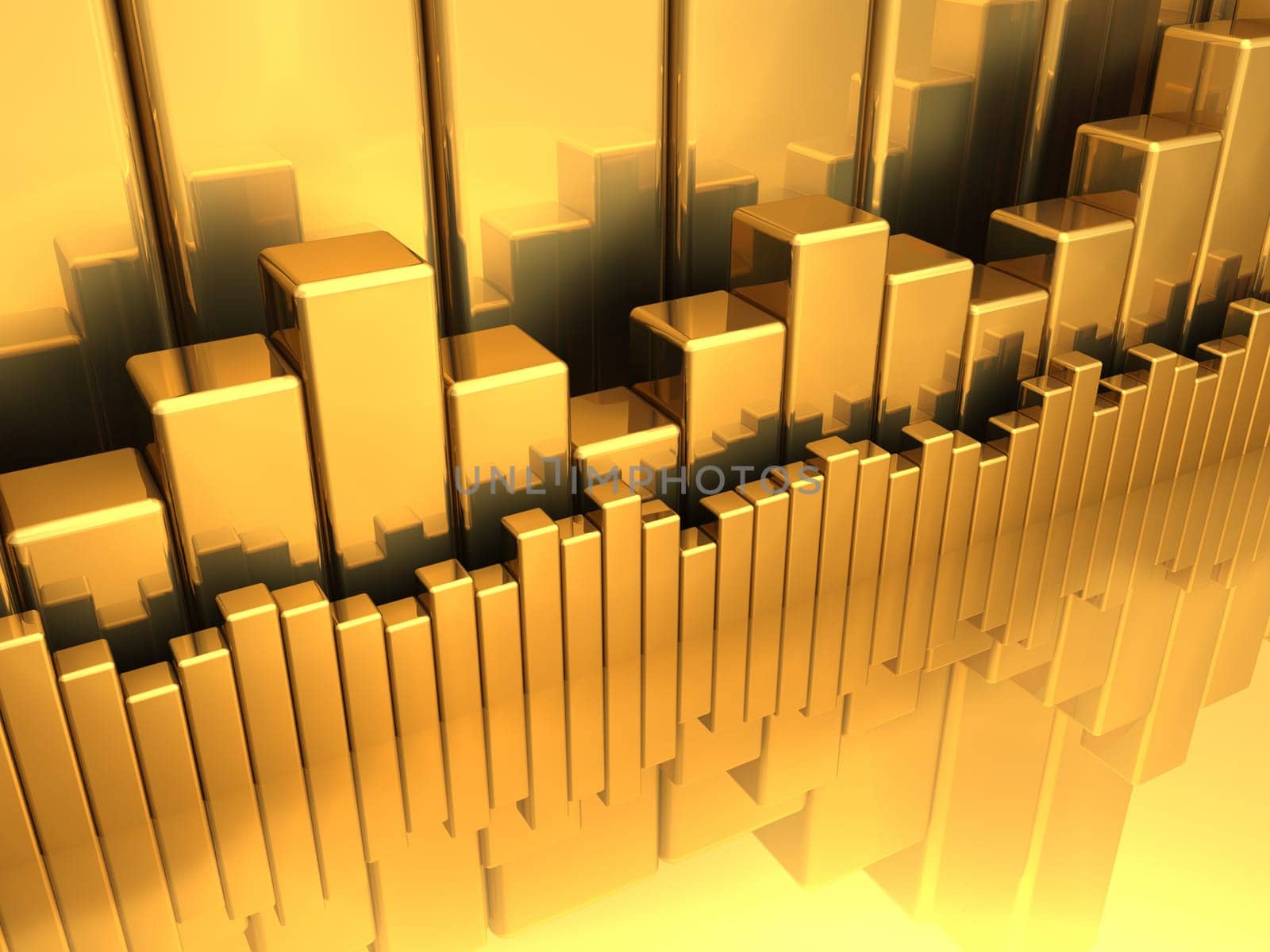Gold charts - various diagrams on reflect floor, 3d render