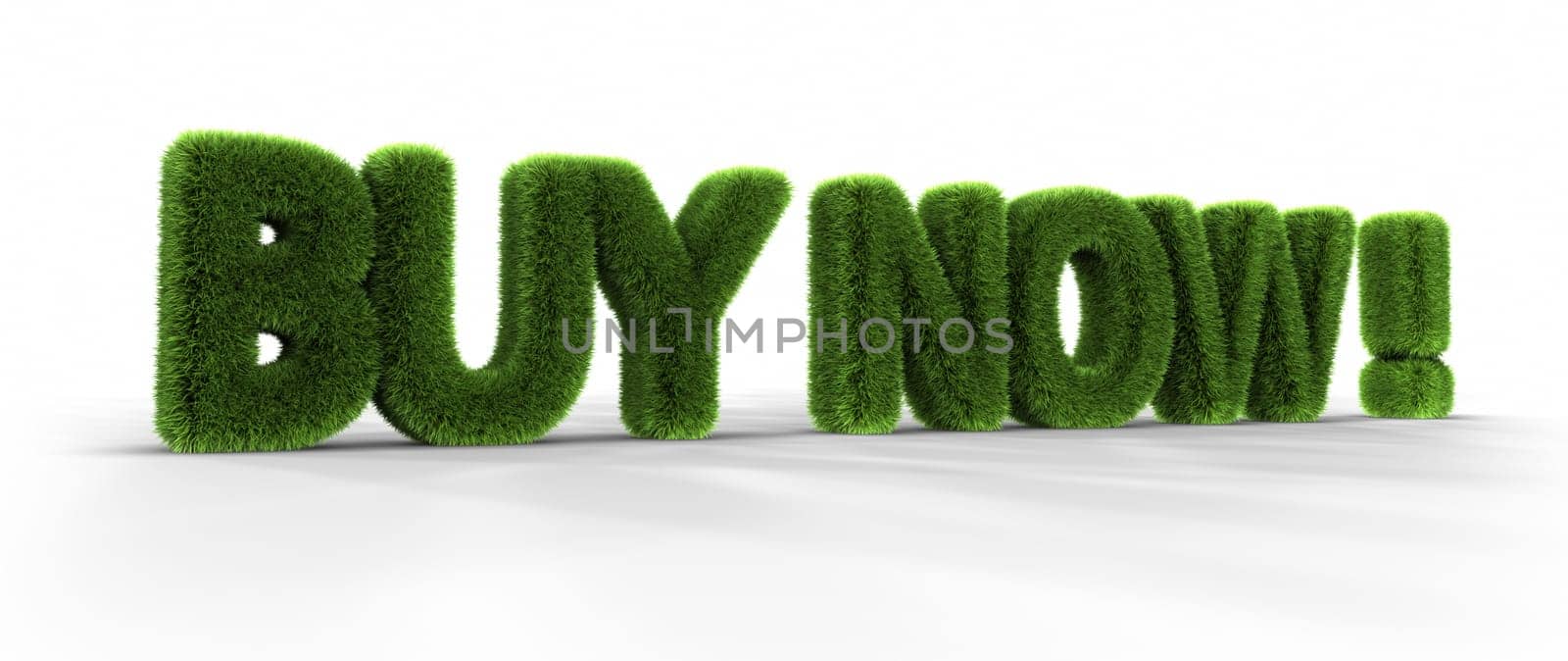 Grass words, buy now, isolated on white background, 3D render