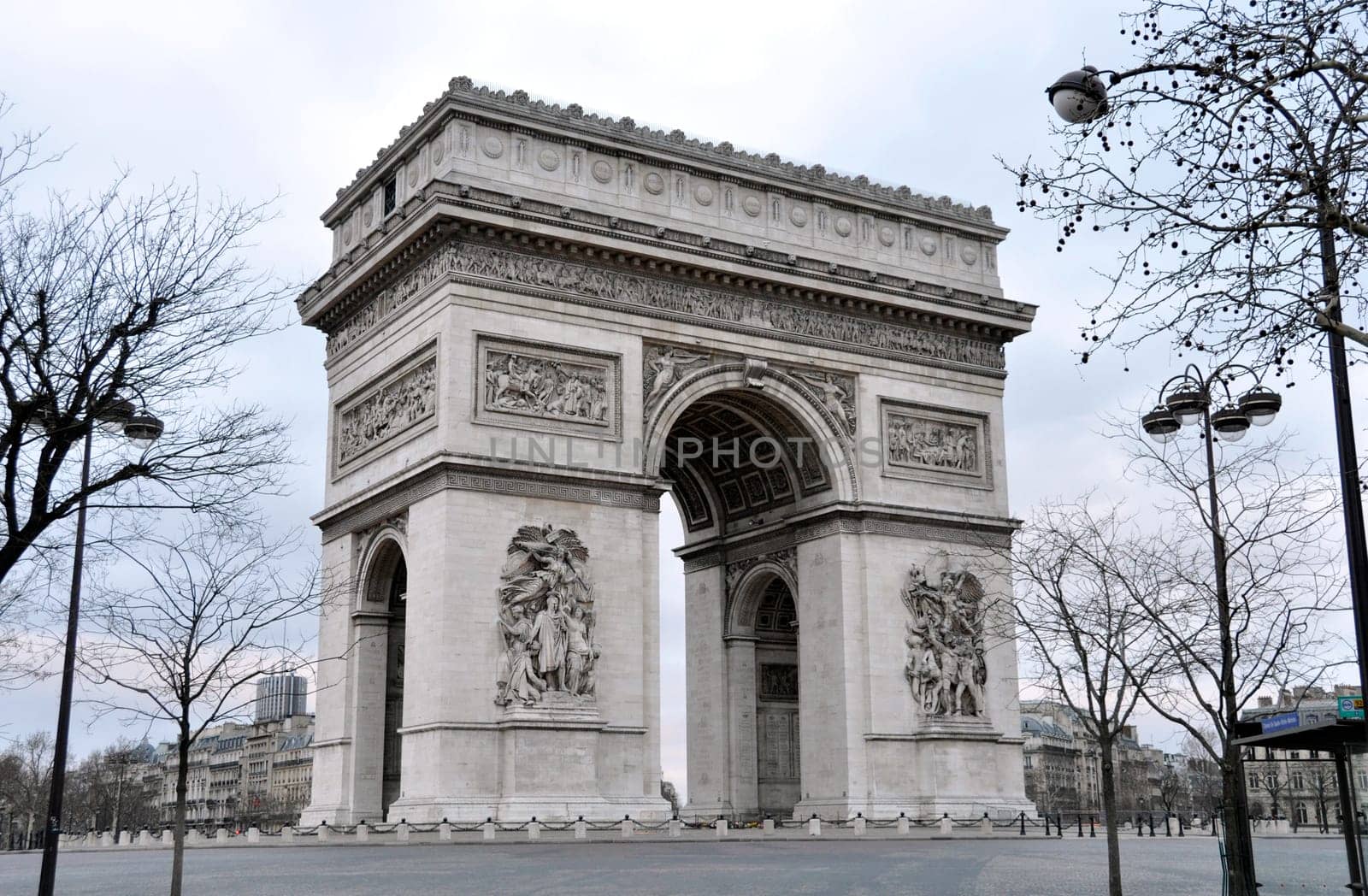 The Arc de Triomphe a sunday morning in winter, Paris, France