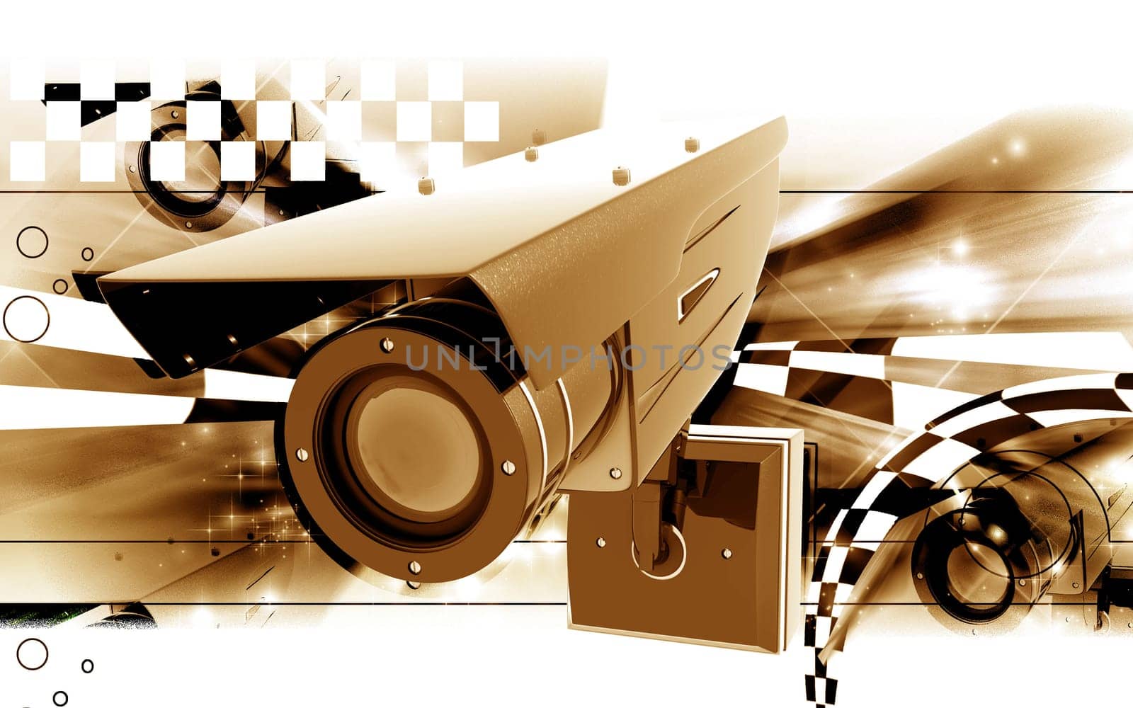 Digital illustration of security camera in colour background