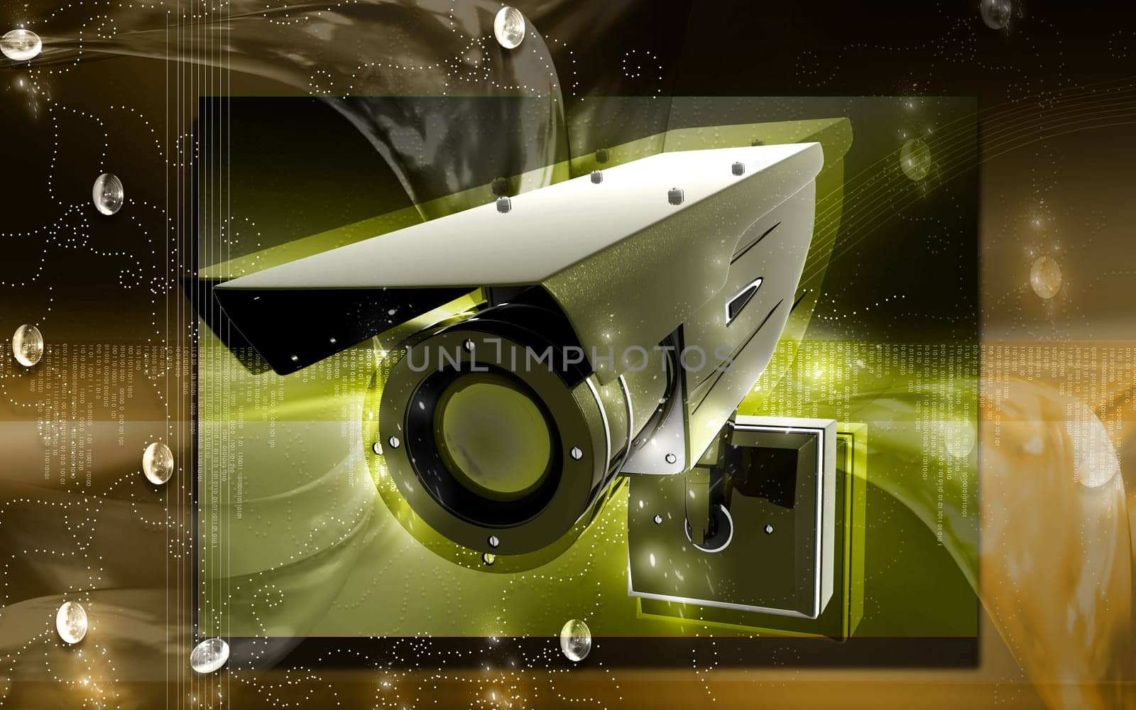 Digital illustration of security camera in colour background