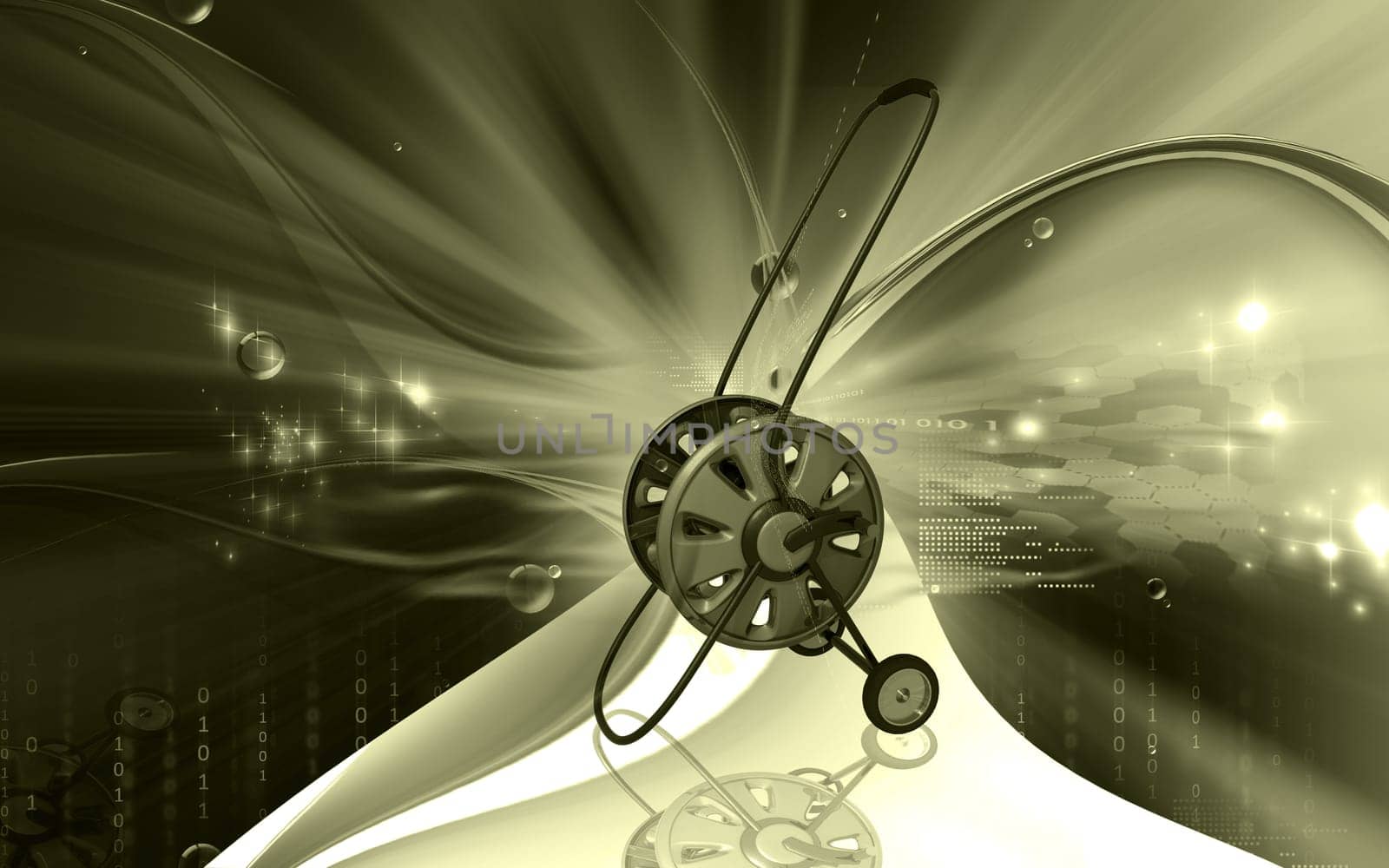 Digital illustration of hose reel trolley in colour background