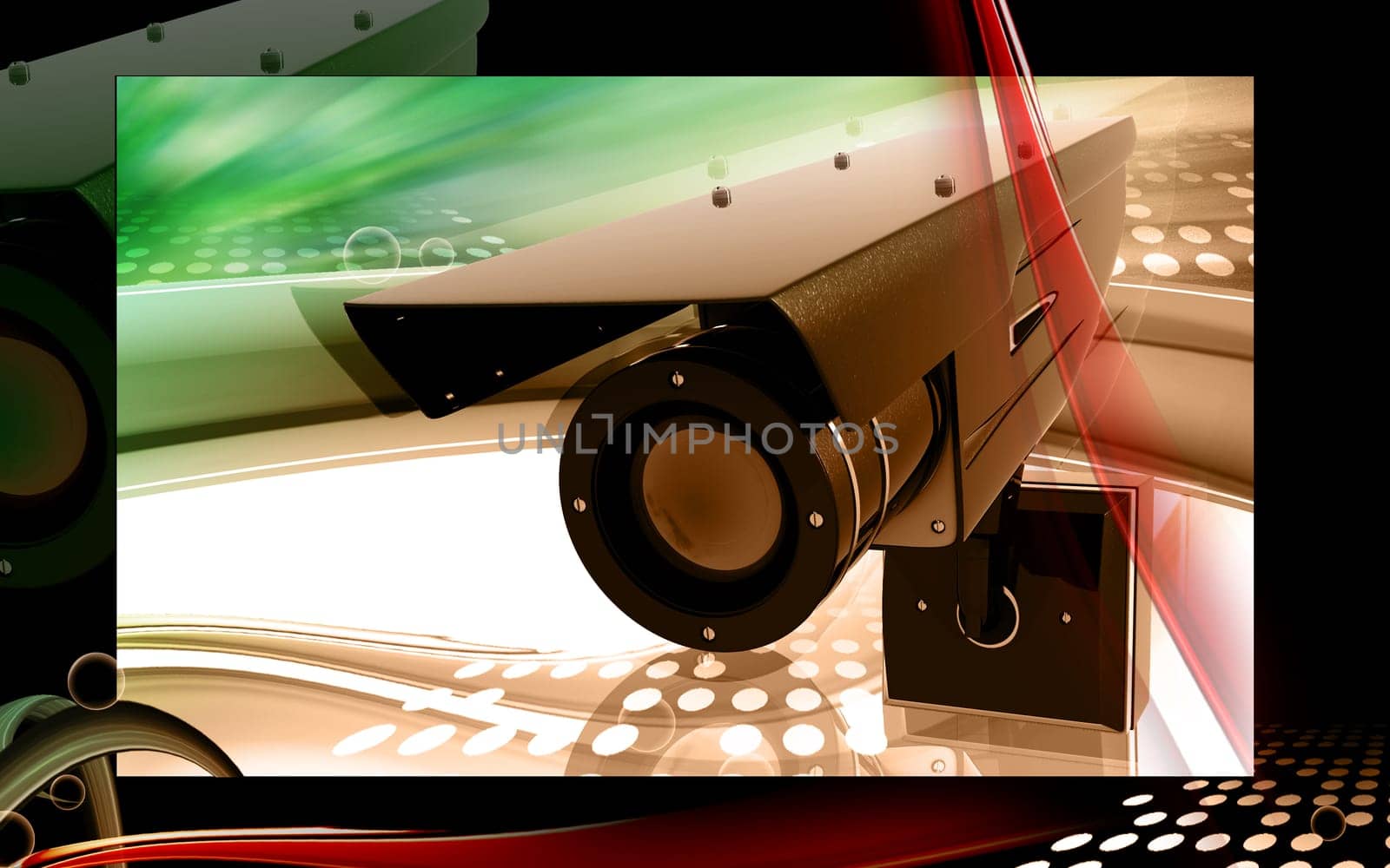 Digital illustration of security camera in colour background
