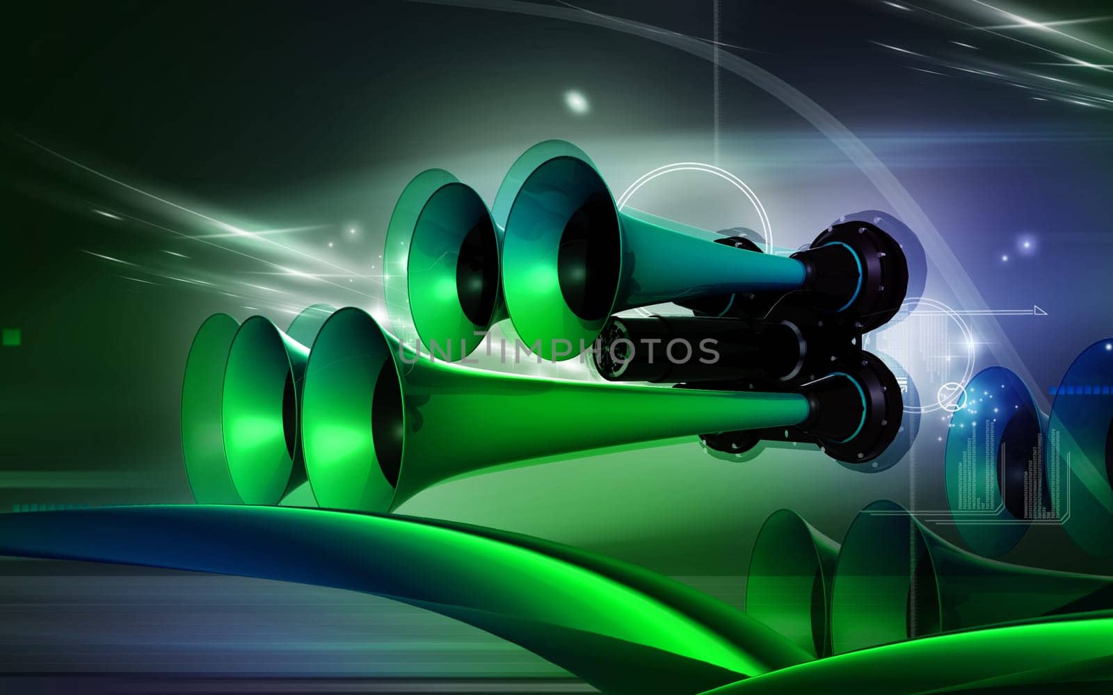Digital illustration of horn in colour background