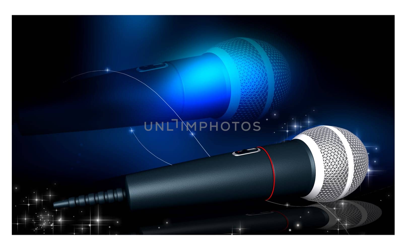 Digital illustration of microphone in colour background