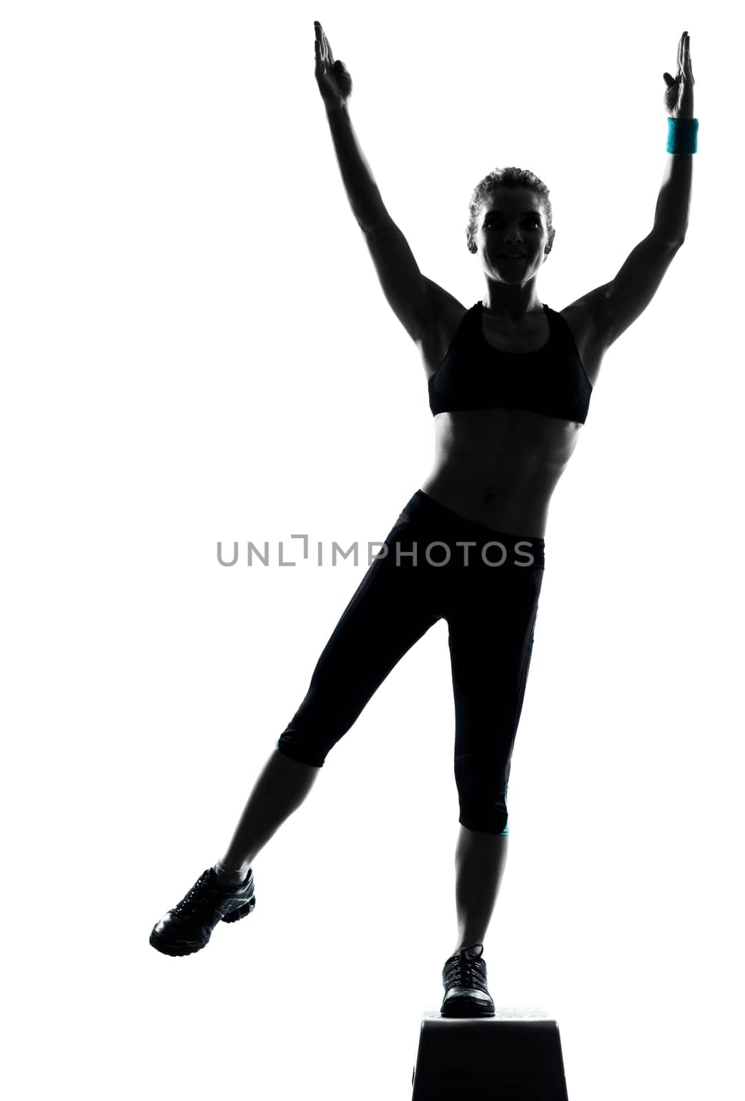 one woman exercising workout fitness aerobic exercise posture on studio isolated white background