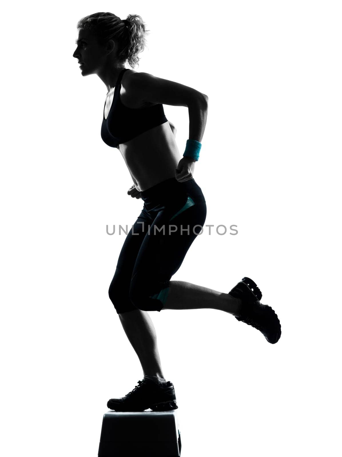 one woman exercising workout fitness aerobic exercise posture on studio isolated white background