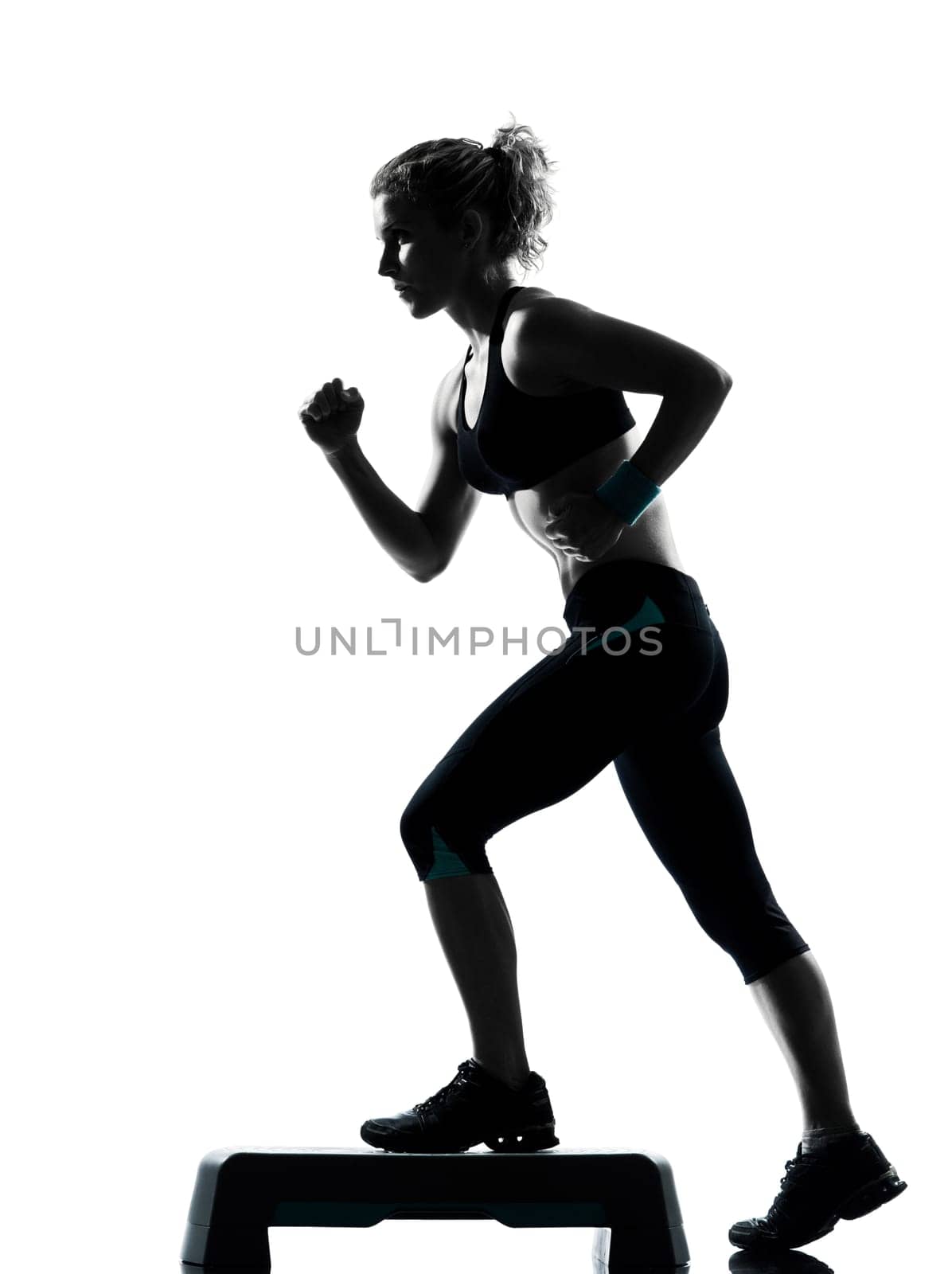 one woman exercising workout fitness aerobic exercise posture on studio isolated white background