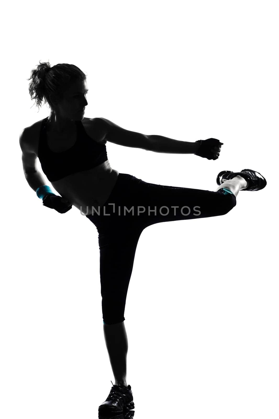 one woman exercising workout fitness aerobic exercise posture on studio isolated white background