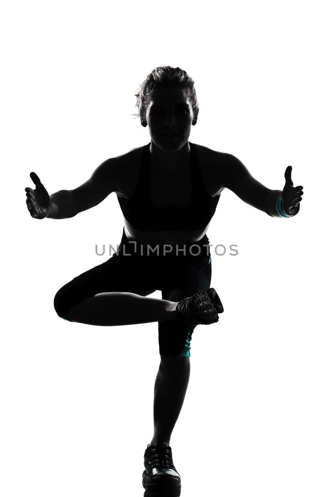 one woman exercising workout fitness aerobic exercise posture on studio isolated white background
