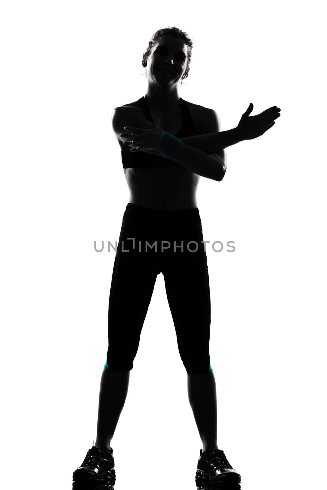 one woman exercising workout fitness aerobic exercise posture on studio isolated white background