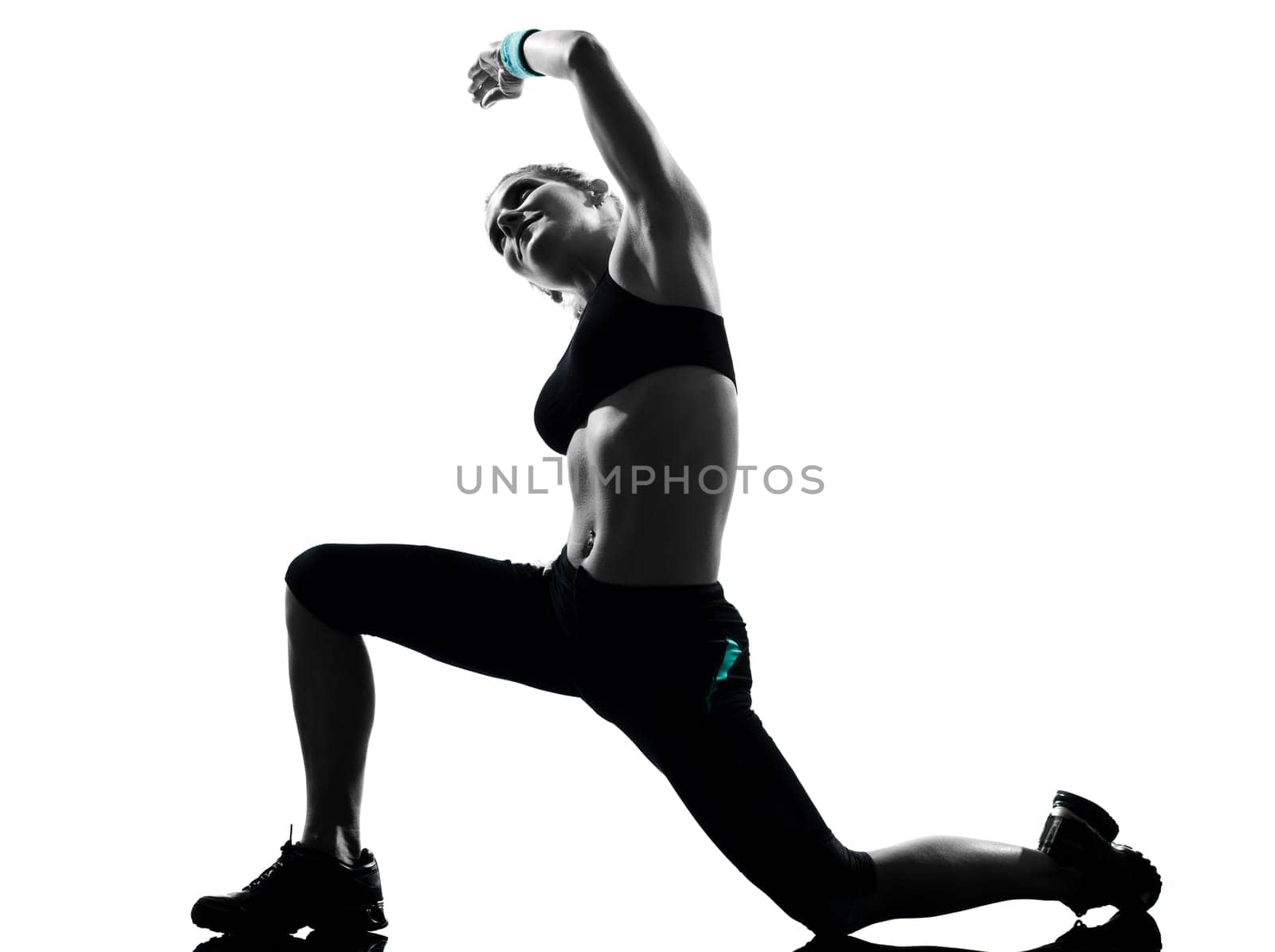 one woman exercising workout fitness aerobic exercise posture on studio isolated white background
