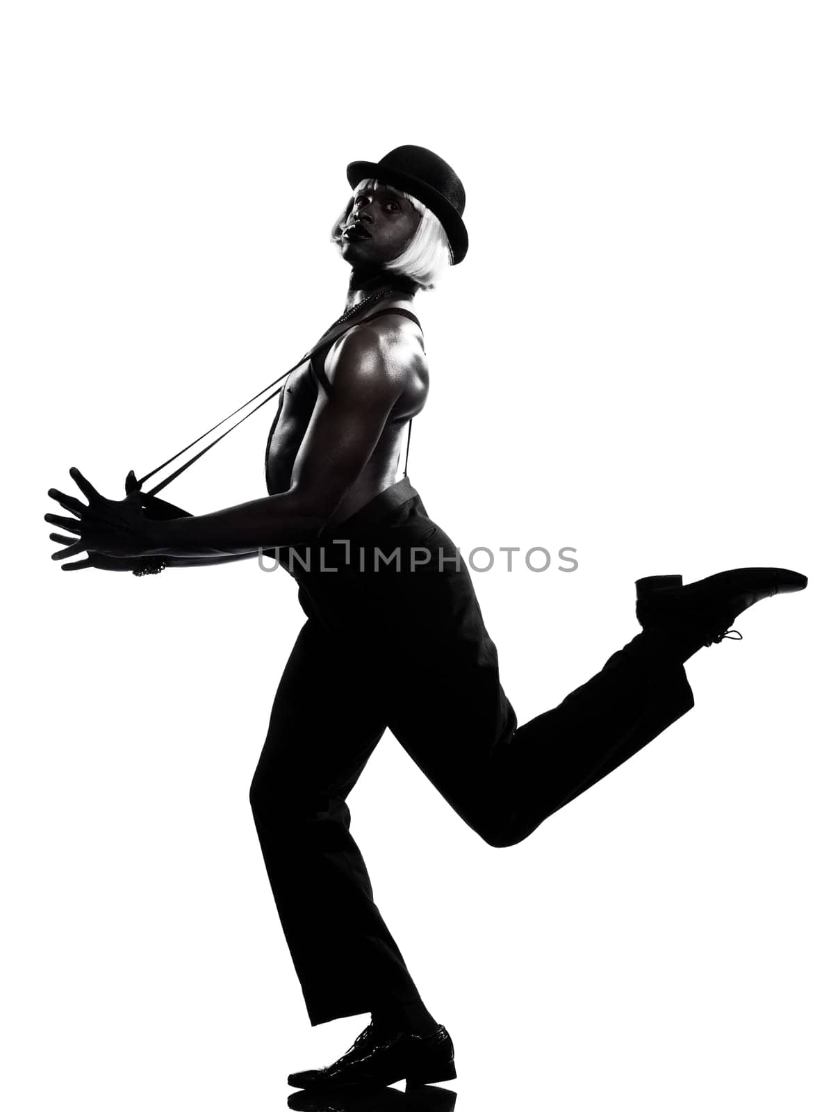 one  african man dancer dancing on studio isolated white background