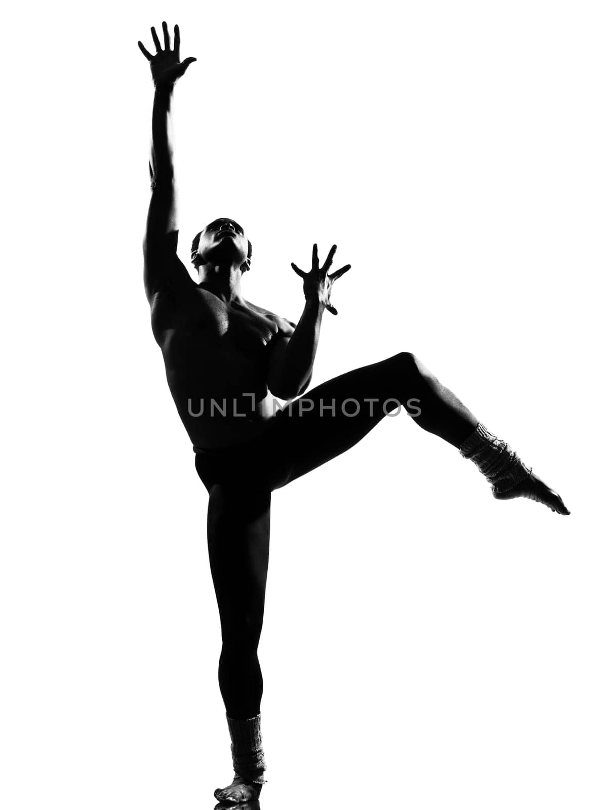 one  african man dancer dancing on studio isolated white background