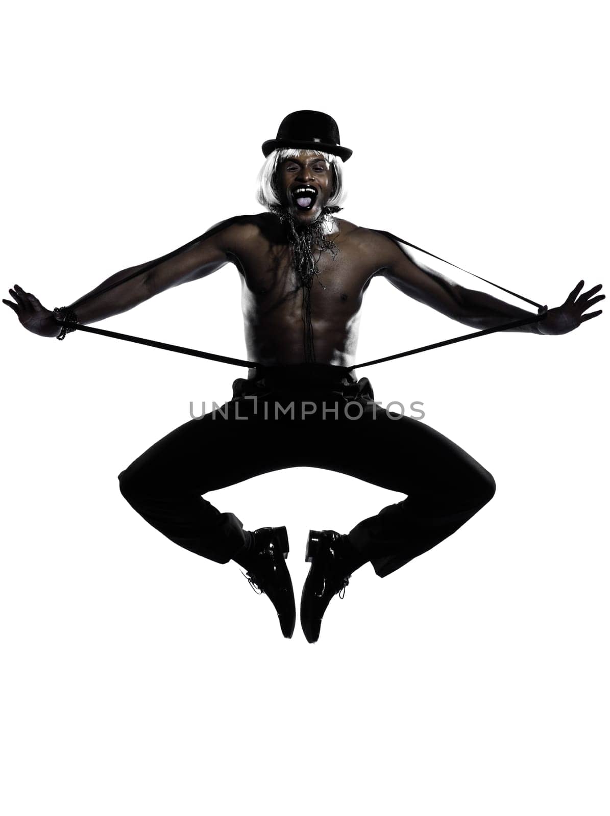 one  african man dancer dancing on studio isolated white background