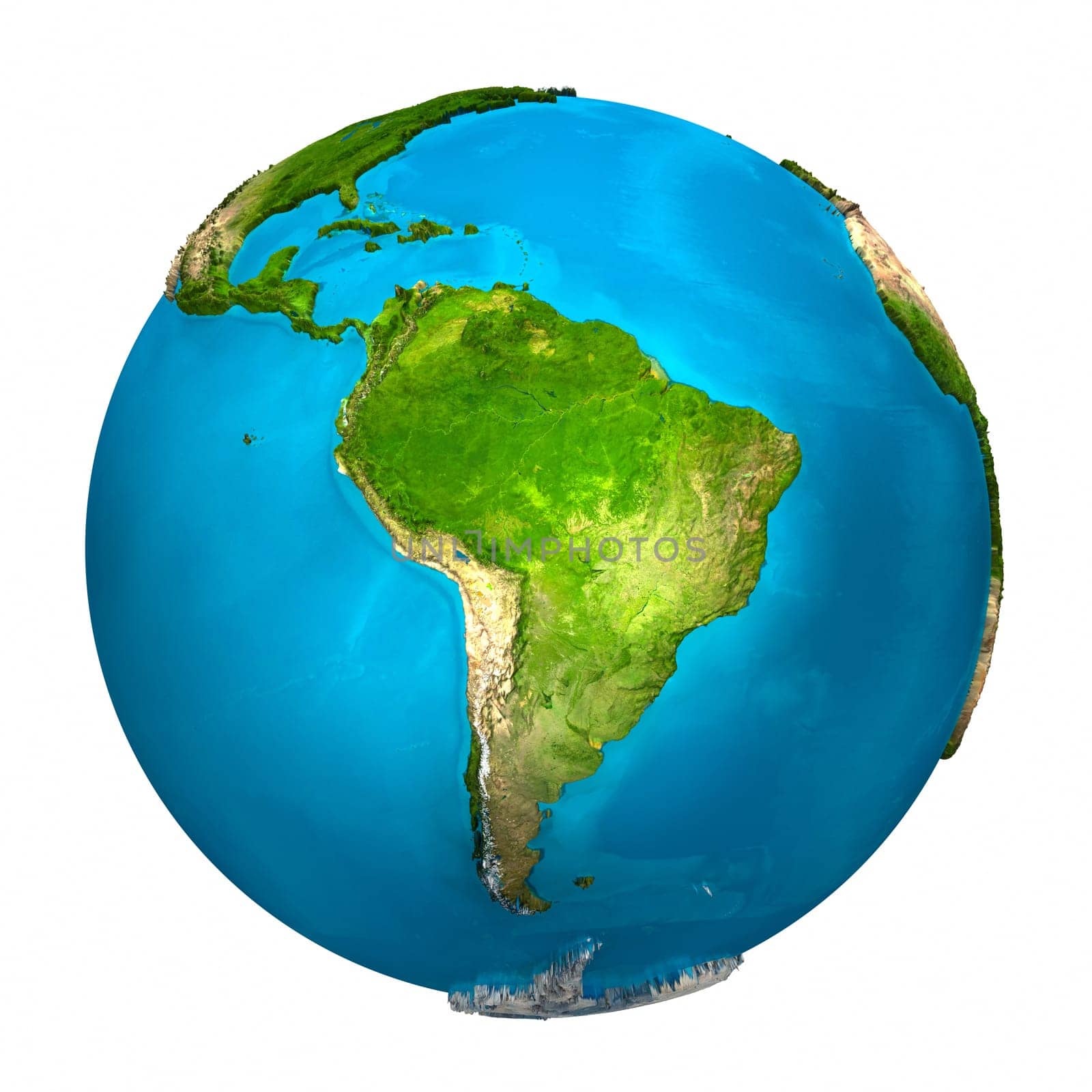 Planet Earth - South America - colorful globe with detailed and realistic surface, 3d render