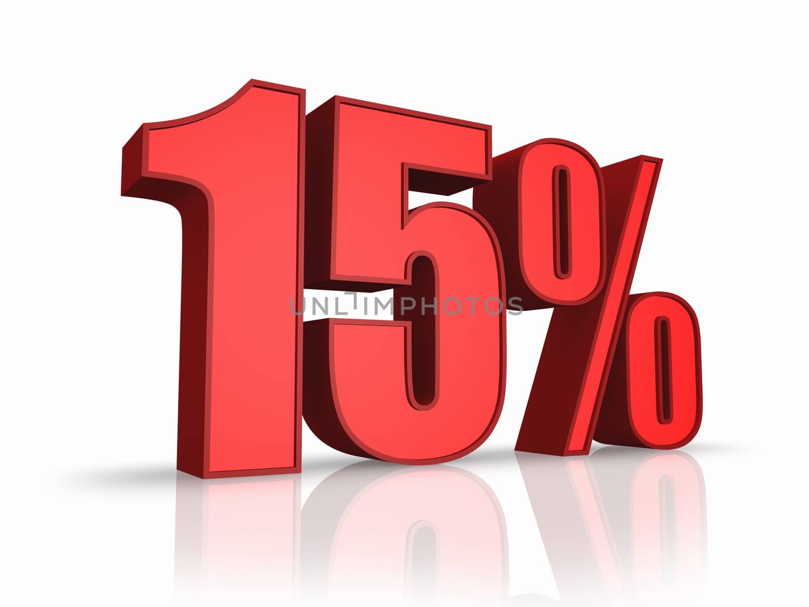 Red fifteen percent, isolated on white background. 15%