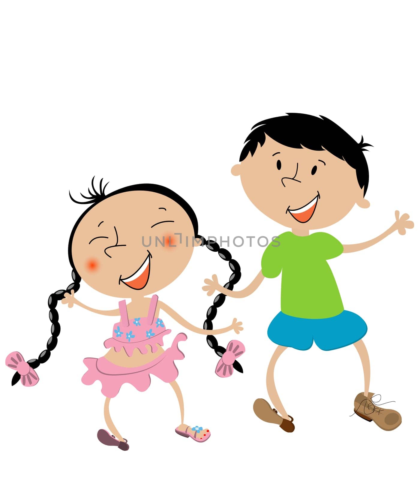 Best friends, boy and girl playing, isolated objects on white