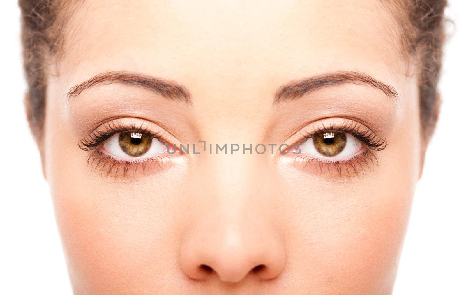 Beautiful female eyes as windows to the soul on face with fair skin, health concept, isolated.