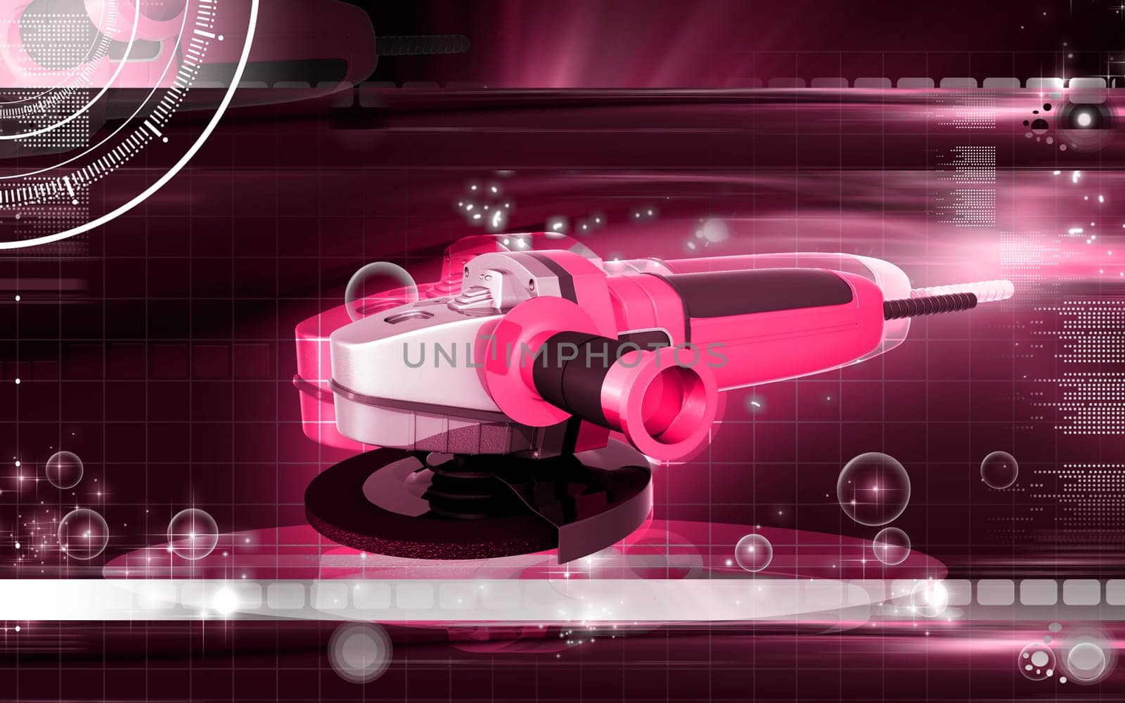 Digital illustration of angle grinder in colour background