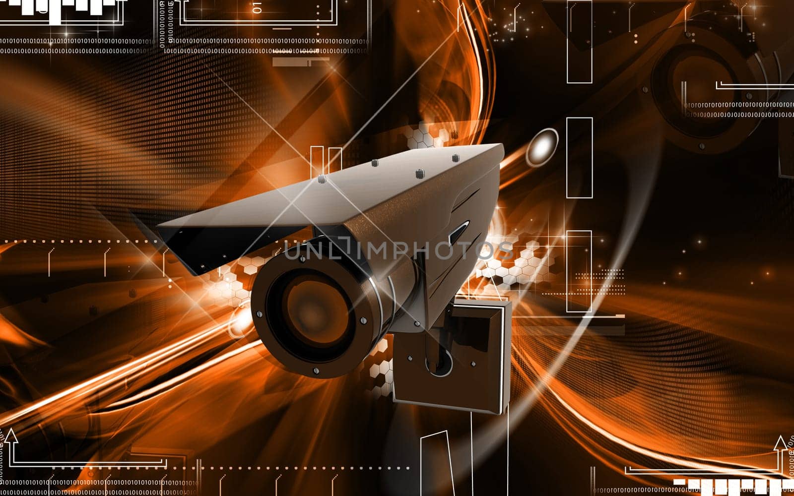 Digital illustration of security camera in colour background