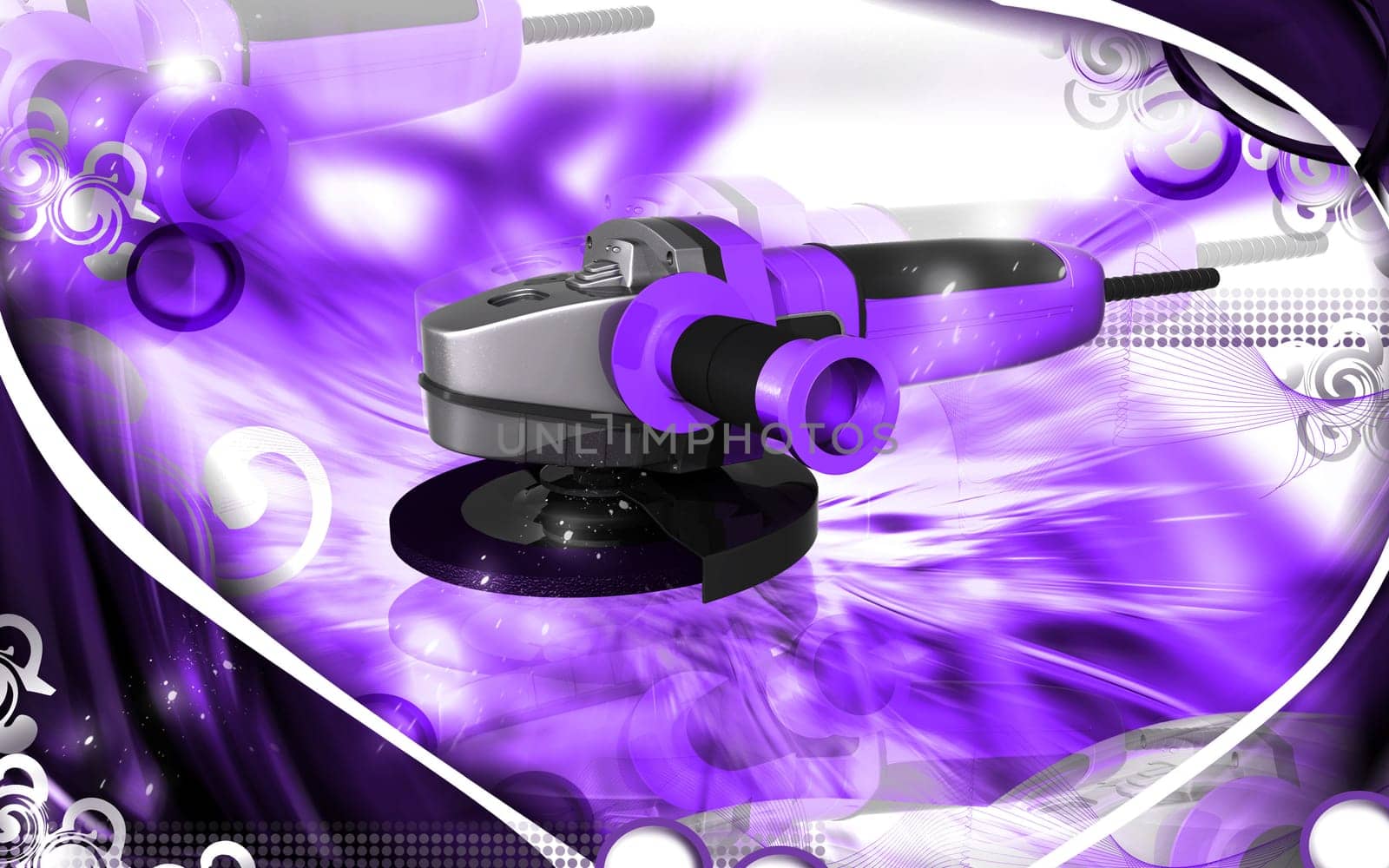 Digital illustration of angle grinder in colour background