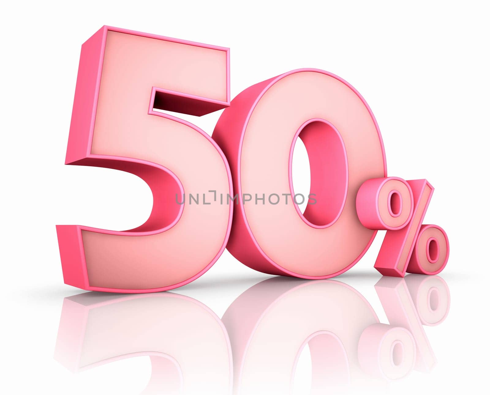 Pink fifty percent, isolated on white background. 50%