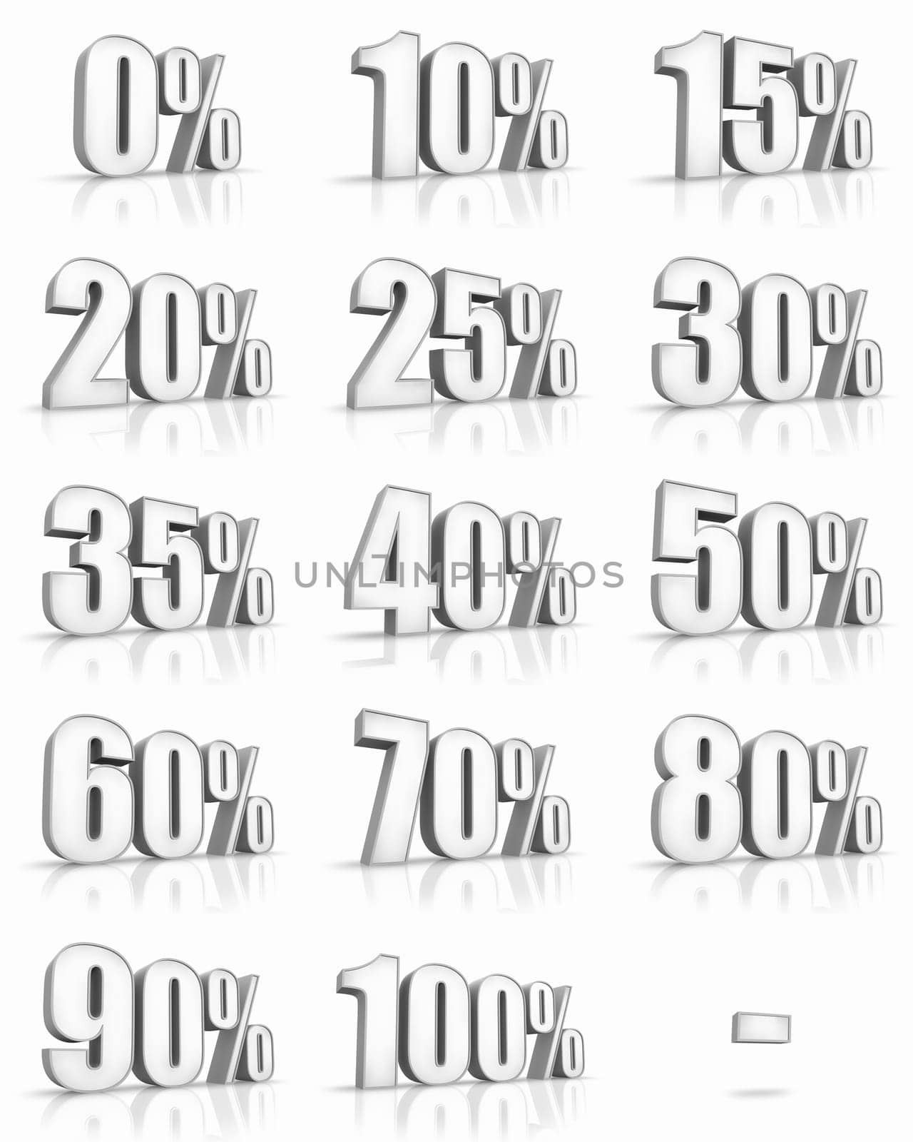 Complete set of white percent tags for sales and discounts, price tags with minus