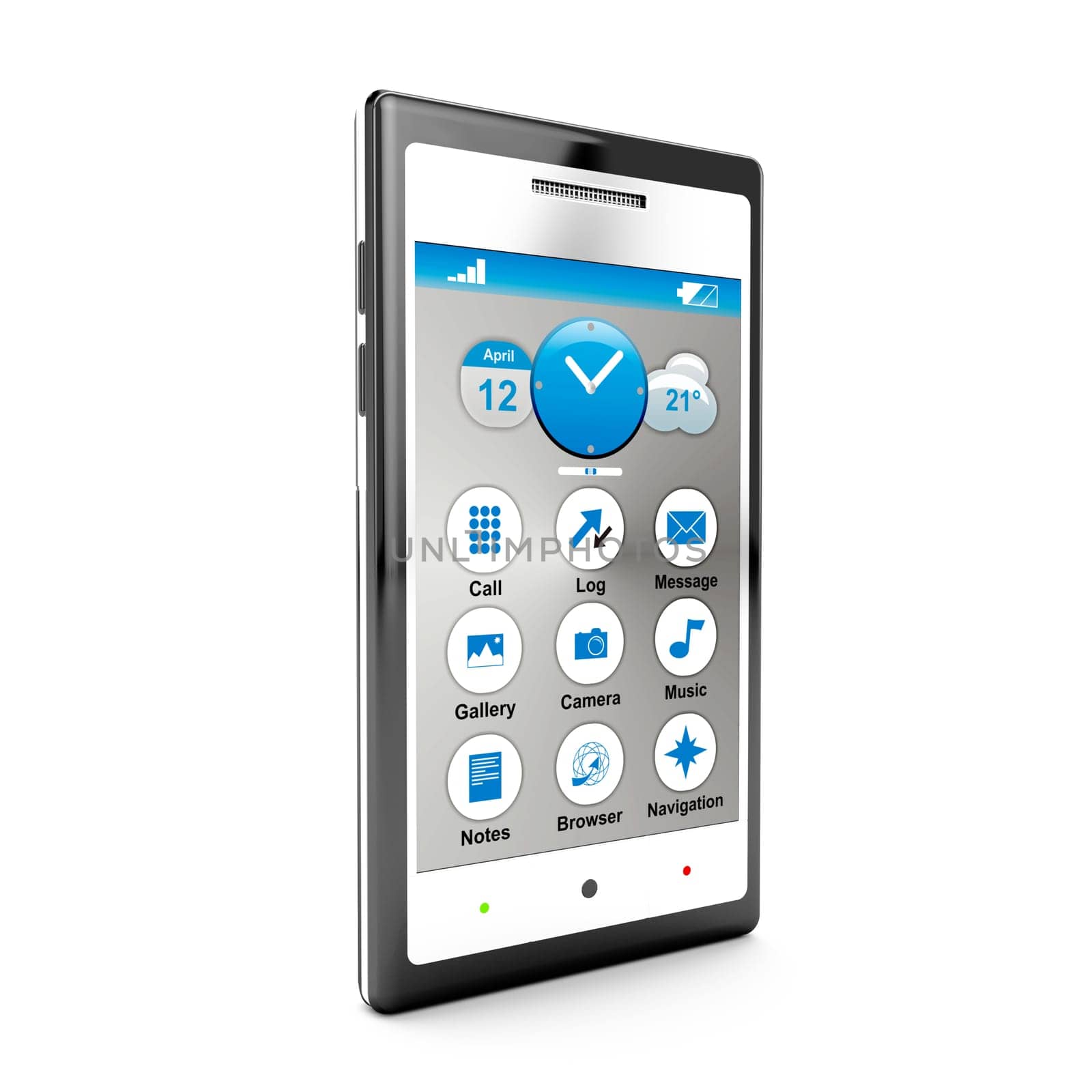 3d smartphone with touch screen isolated on white