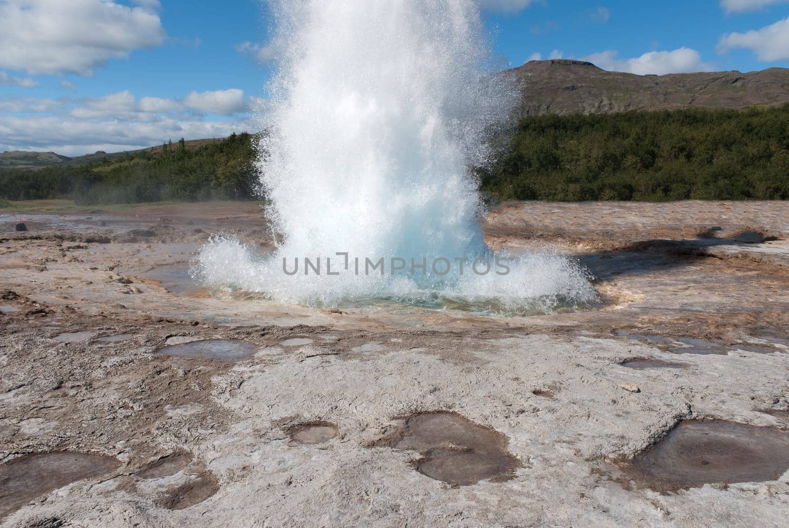 eruption of a geyser geysir in iceland area