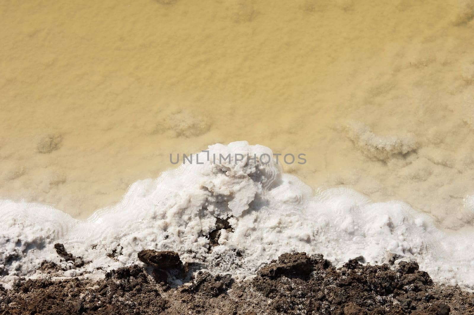 Crystallized salt in an evaporation pond, Algarve, Portugal