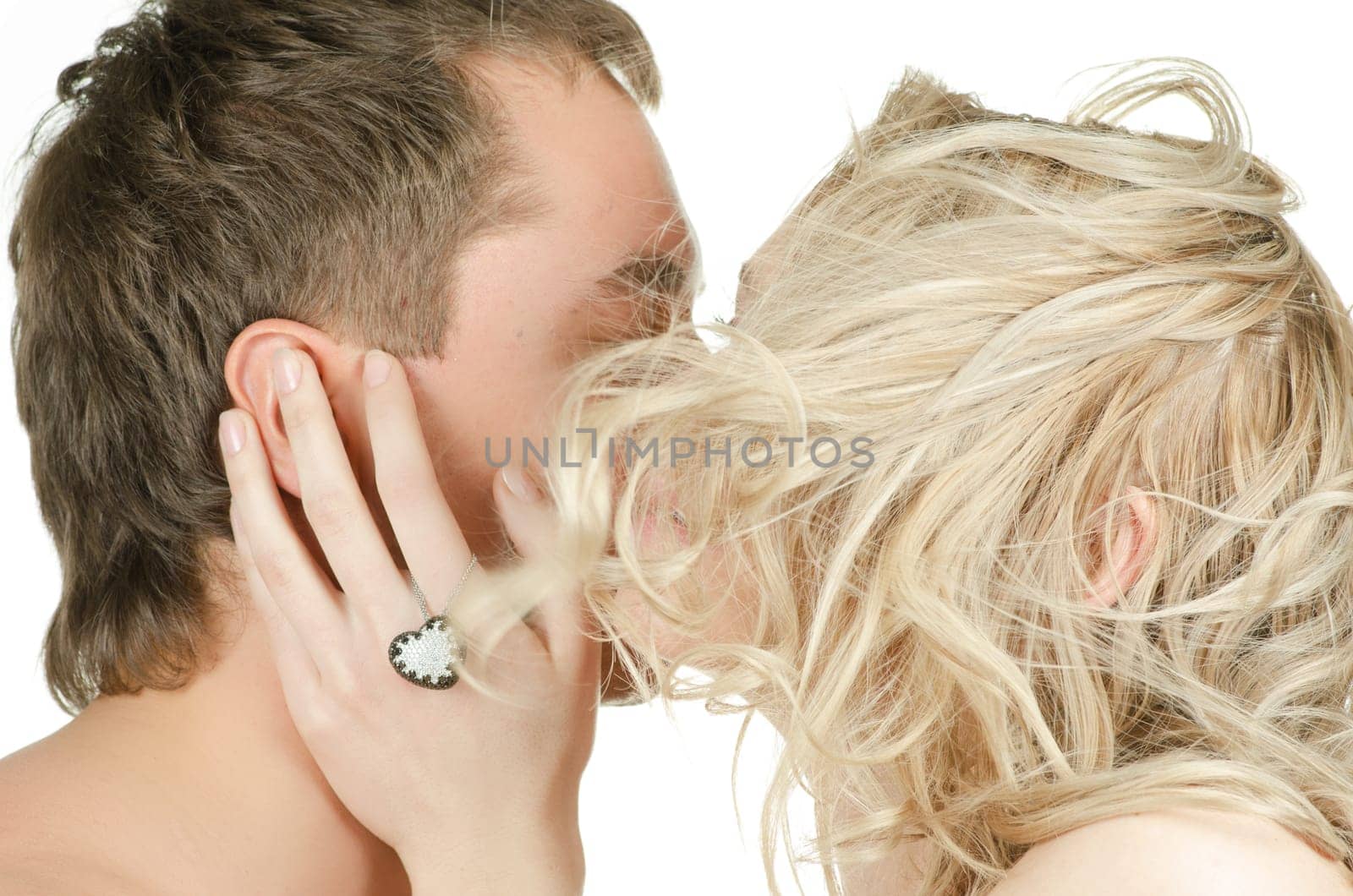Beauty man and woman - lovers closeup portraits