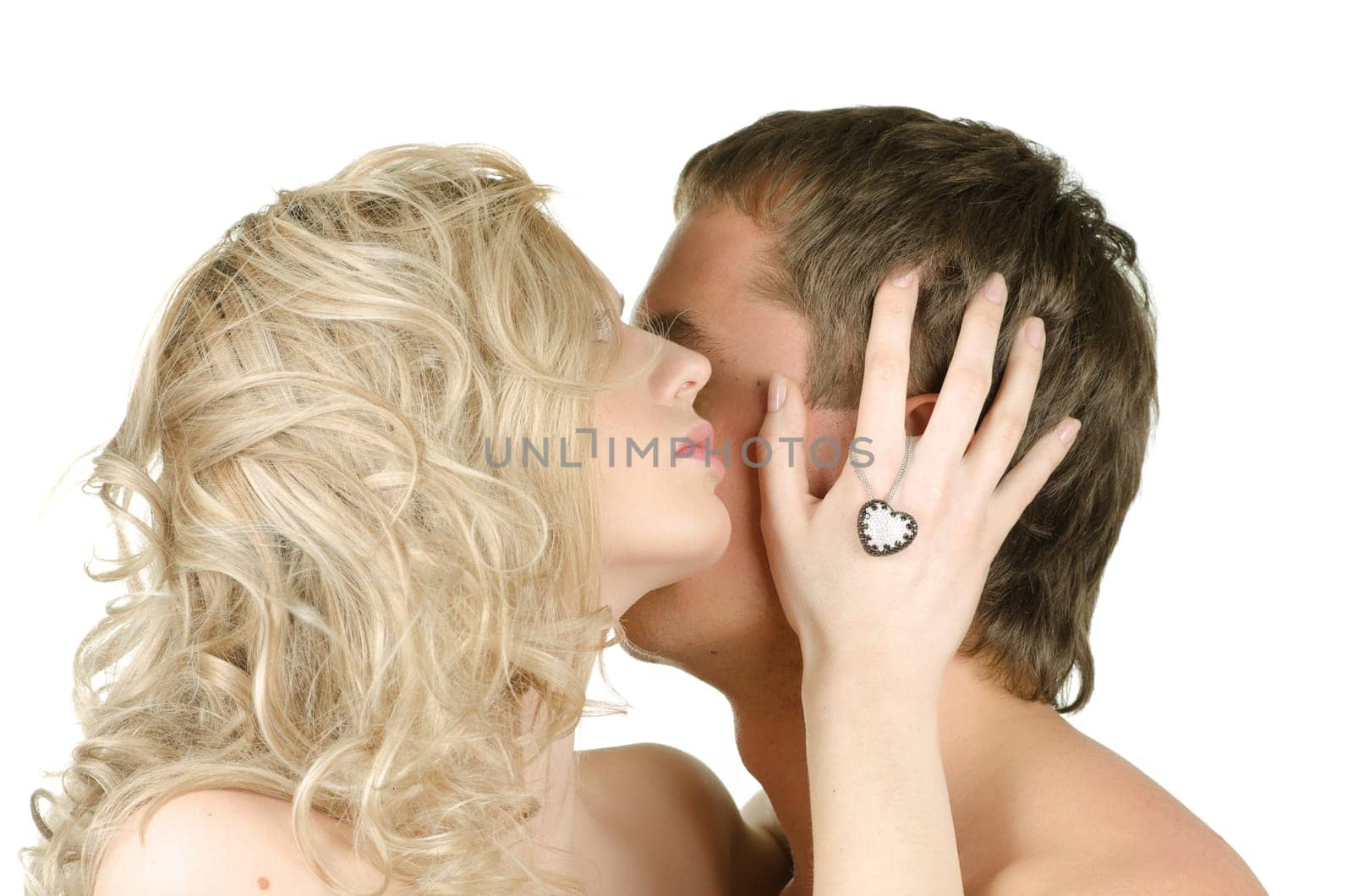 Beauty man and woman - lovers closeup portraits