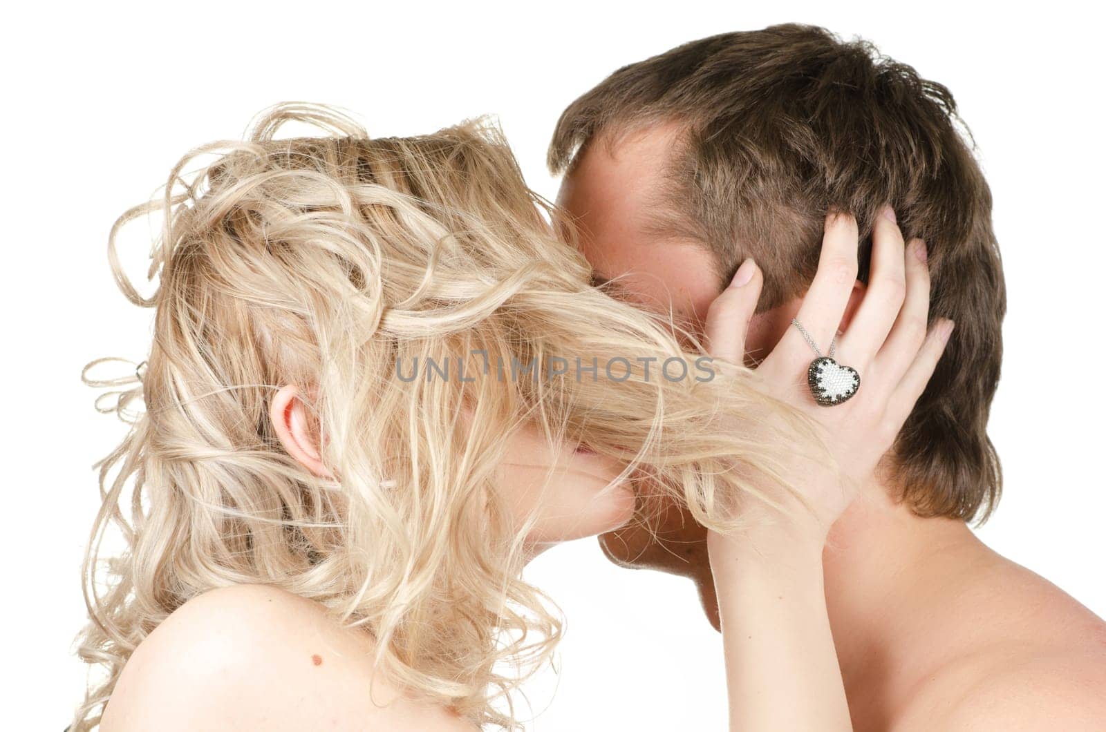 Beauty man and woman - lovers closeup portraits