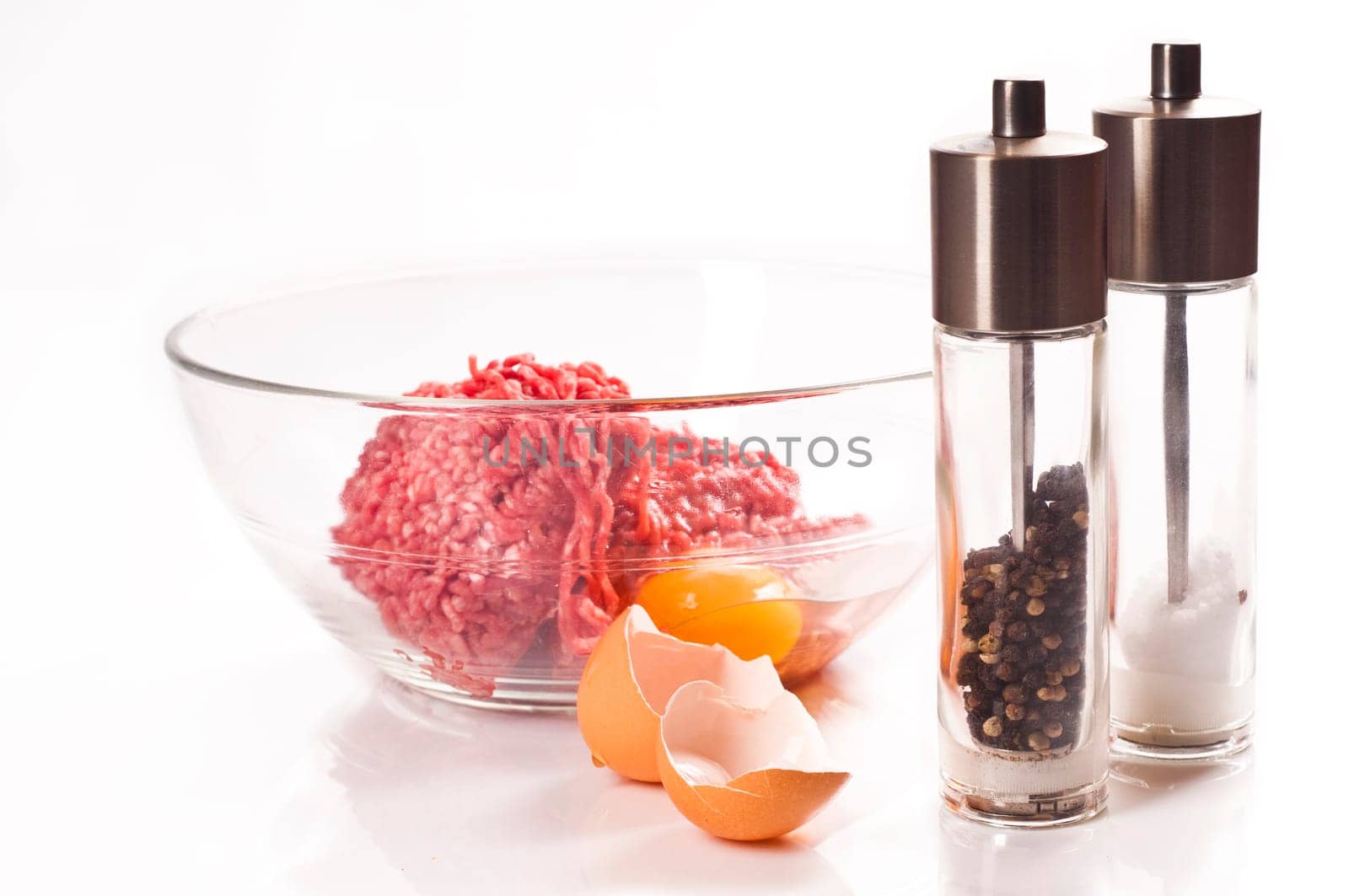 Minced meat with eggs,salt and pepper