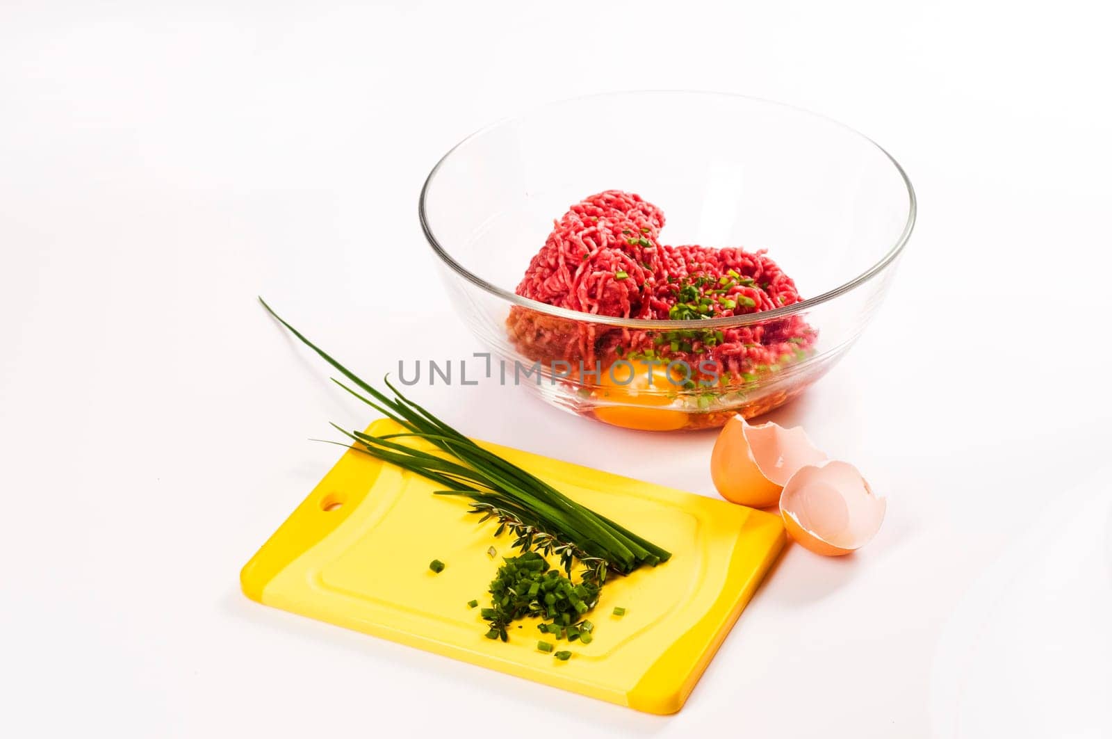 Minced meat with eggs,salt and pepper
