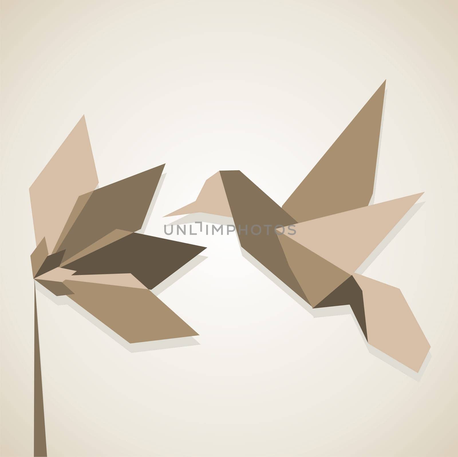 Origami monochromatic brown colors hummingbird and flower. Vector file available.