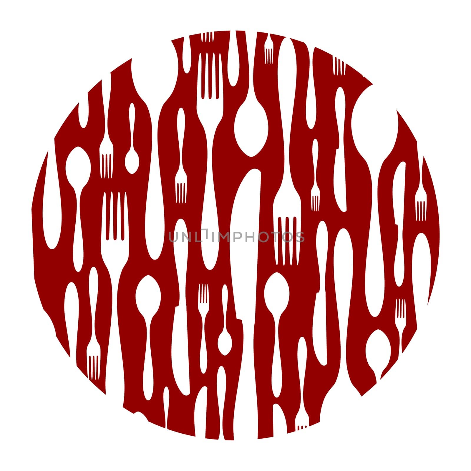 Spoon, knife and fork rounded pattern. Food, restaurant, menu design with cutlery silhouette background. Suitable for print on a plate. Vector available