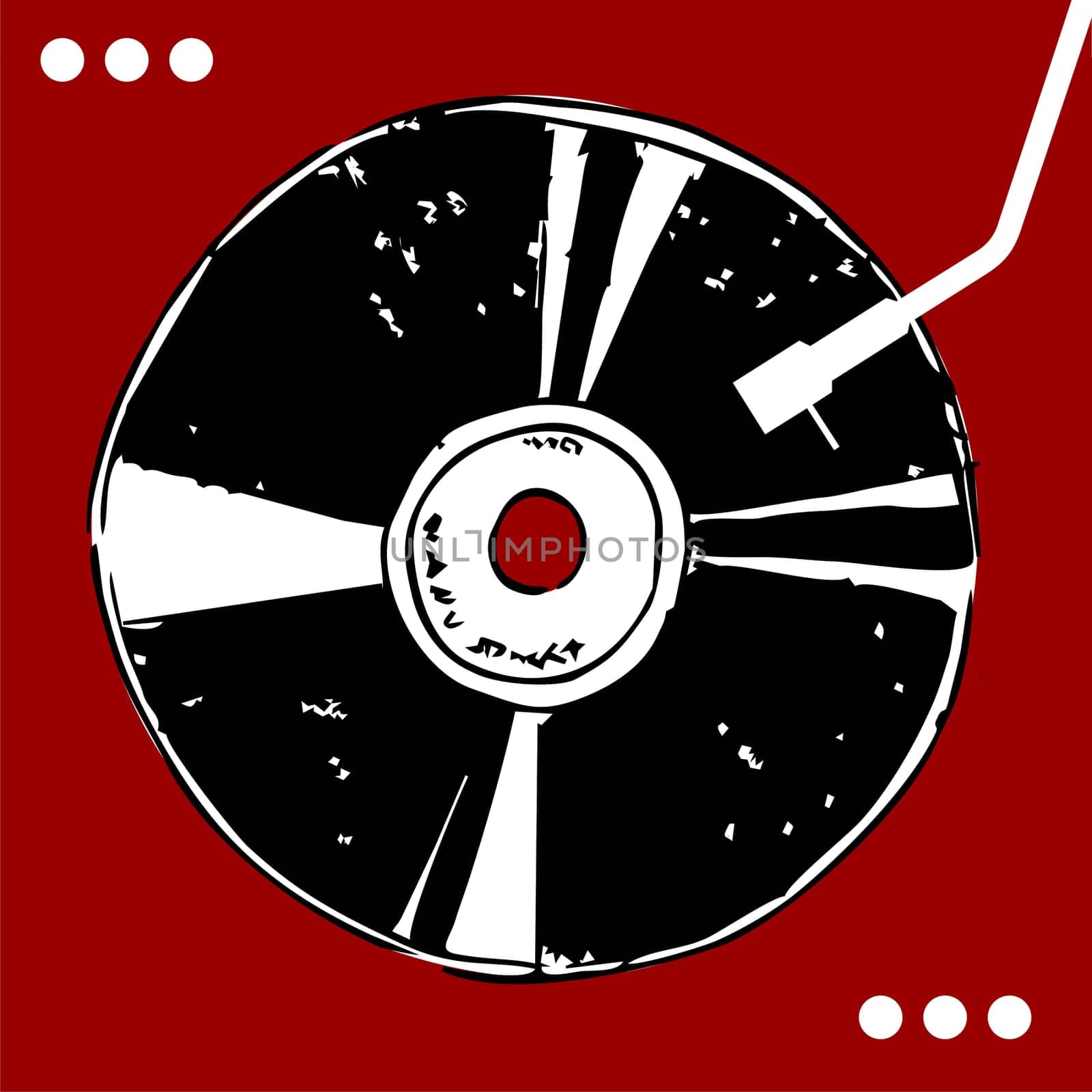 Vinyl disc on red background with white dots. Retro style. Vector available