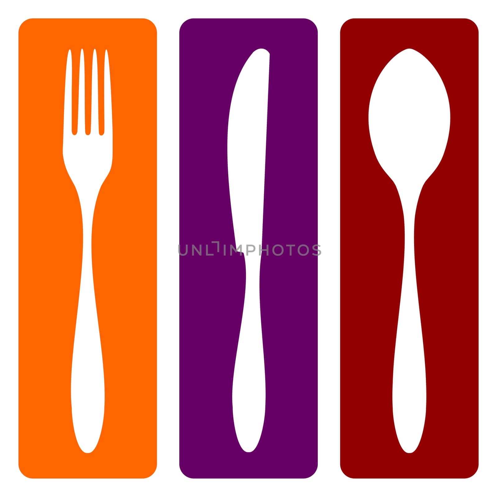 Cutlery icons. Fork, knife and spoon silhouettes on different backgrounds. Vector avaliable